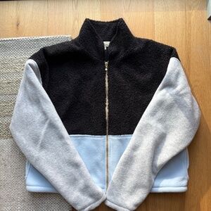 Donni Tri-Fleece Colorblock Zip Sherpa Jacket, Size Small